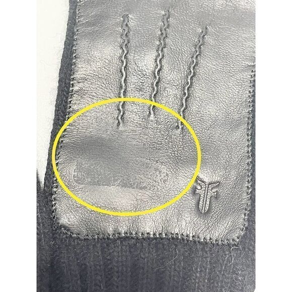 Frye Leather Patch Long Knit Wool Gloves Frye Stamped Black Large / Extra Large - Picture 4 of 6